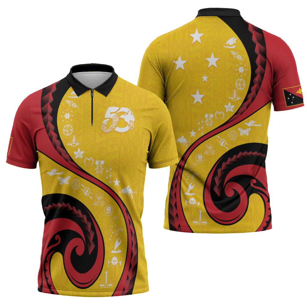 Papua New Guinea 50th Independence Anniversary Zipper Polo Shirt Special Style Yellow Version - Polynesian Pride