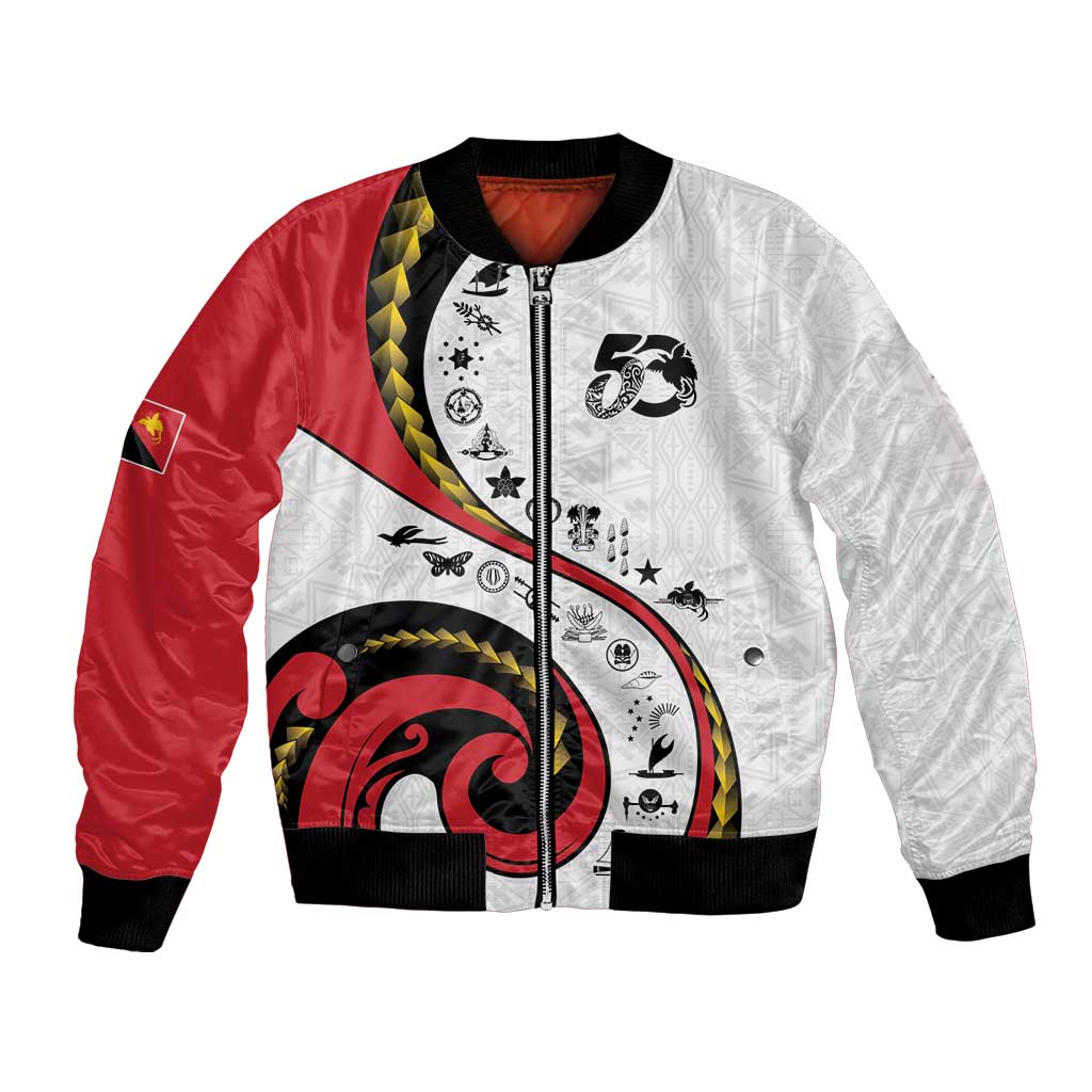 Papua New Guinea 50th Independence Anniversary Bomber Jacket Special Style White Version - Polynesian Pride