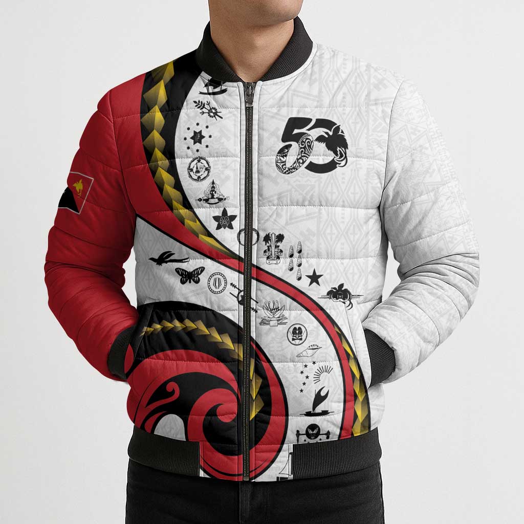 Papua New Guinea 50th Independence Anniversary Bomber Puffer Jacket Special Style White Version - Polynesian Pride