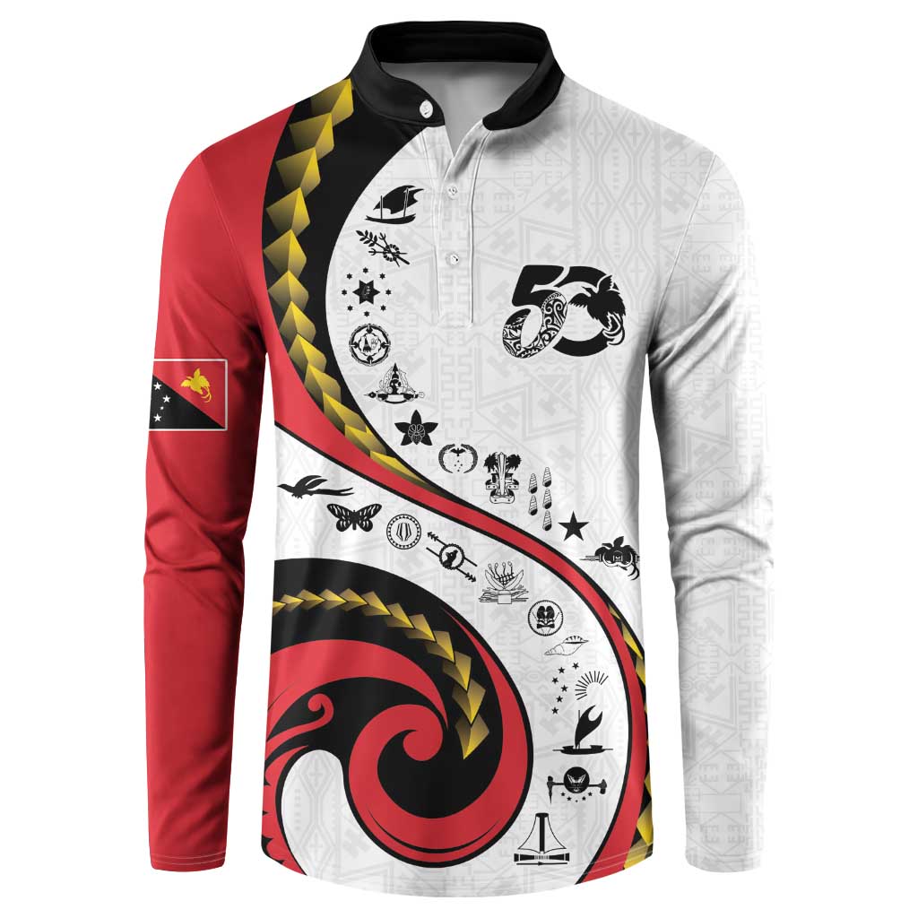 Papua New Guinea 50th Independence Anniversary Button Sweatshirt Special Style White Version - Polynesian Pride