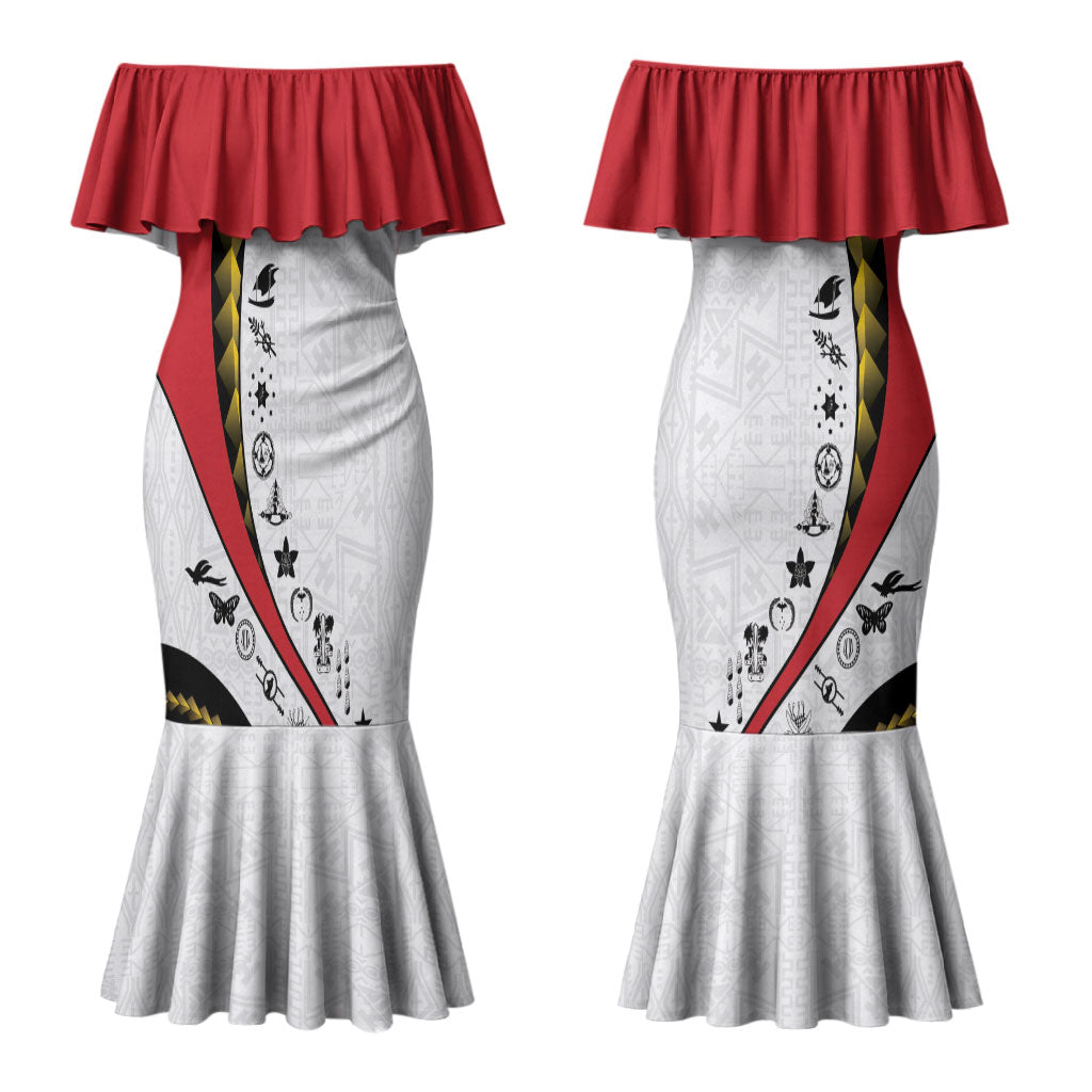 Papua New Guinea Independence Couples Matching Mermaid Dress and Hawaiian Shirt Special Style White Version LT05 - Polynesian Pride