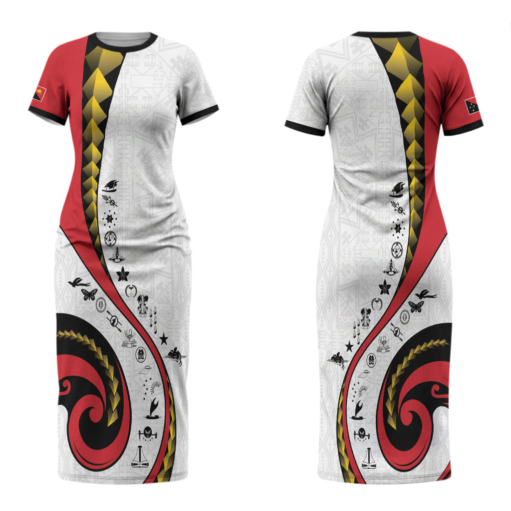 Papua New Guinea Independence Couples Matching Short Sleeve Bodycon Dress and Long Sleeve Button Shirt Special Style White Version LT05 - Polynesian Pride