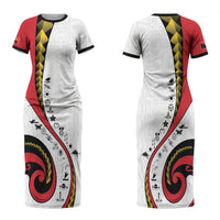 Papua New Guinea Independence Couples Matching Short Sleeve Bodycon Dress and Long Sleeve Button Shirt Special Style White Version LT05 - Polynesian Pride