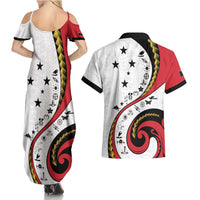 Papua New Guinea 50th Independence Anniversary Couples Matching Summer Maxi Dress and Hawaiian Shirt Special Style White Version - Polynesian Pride