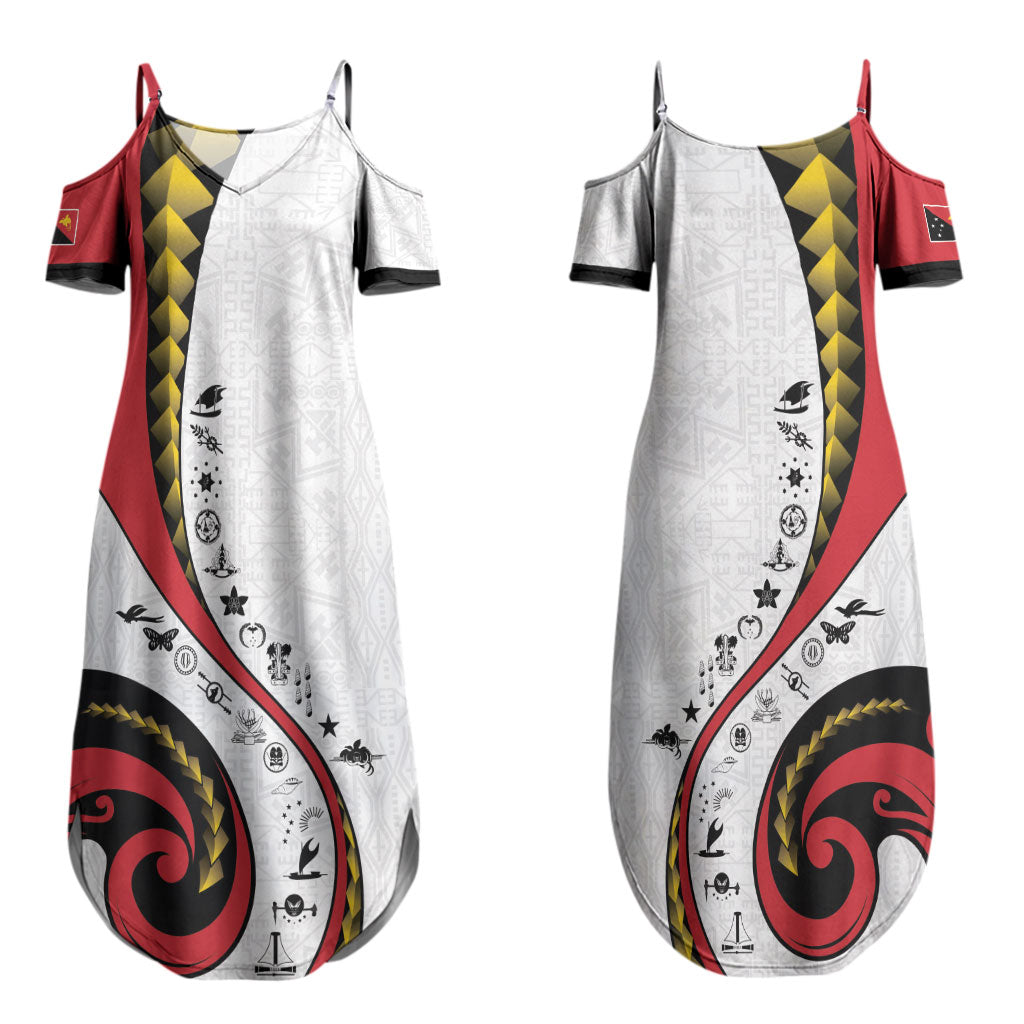 Papua New Guinea Independence Couples Matching Summer Maxi Dress and Long Sleeve Button Shirt Special Style White Version LT05 - Polynesian Pride