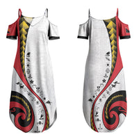 Papua New Guinea Independence Couples Matching Summer Maxi Dress and Long Sleeve Button Shirt Special Style White Version LT05 - Polynesian Pride