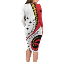 Papua New Guinea 50th Independence Anniversary Family Matching Long Sleeve Bodycon Dress and Hawaiian Shirt Special Style White Version - Polynesian Pride