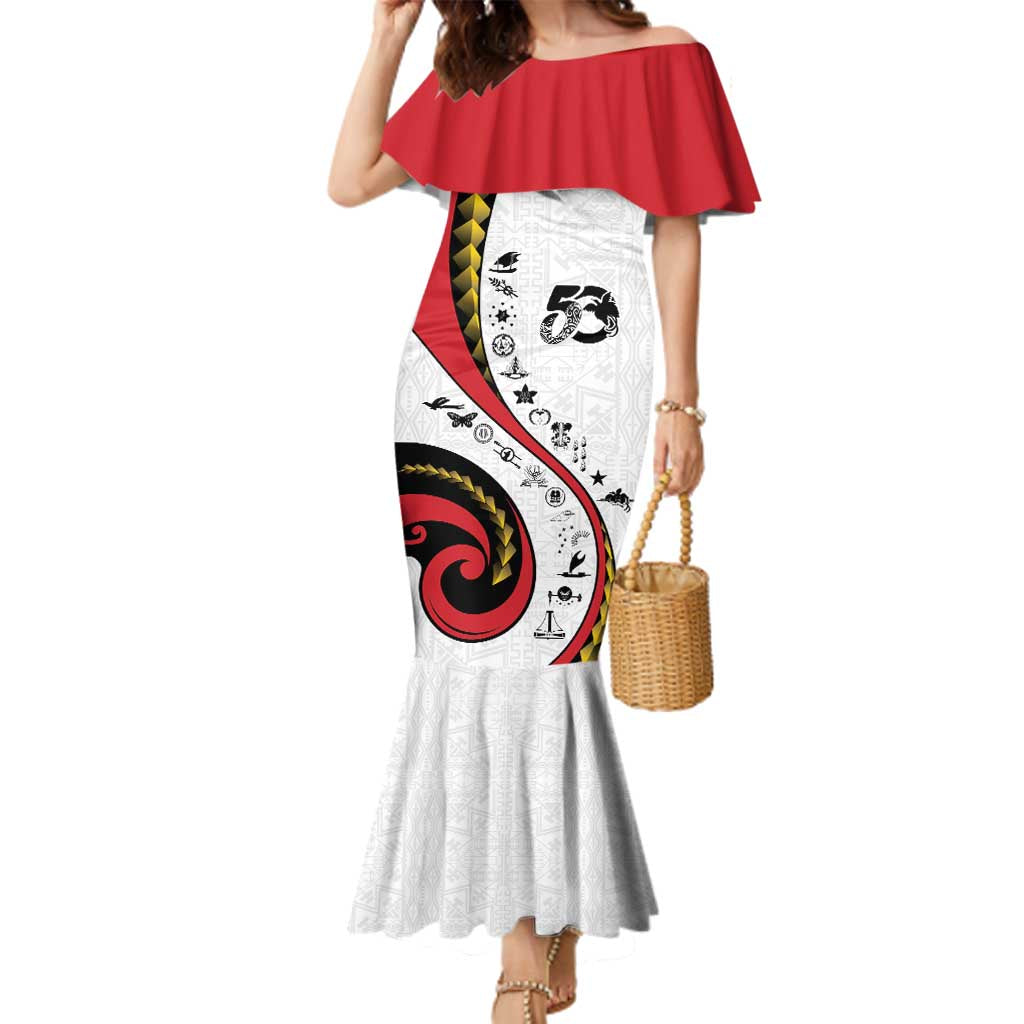 Papua New Guinea 50th Independence Anniversary Family Matching Mermaid Dress and Hawaiian Shirt Special Style White Version - Polynesian Pride