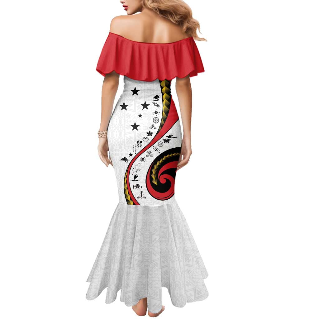 Papua New Guinea 50th Independence Anniversary Family Matching Mermaid Dress and Hawaiian Shirt Special Style White Version - Polynesian Pride