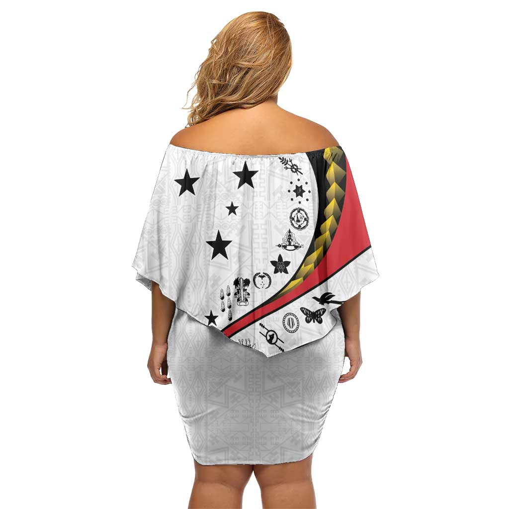 Papua New Guinea 50th Independence Anniversary Family Matching Off Shoulder Short Dress and Hawaiian Shirt Special Style White Version - Polynesian Pride