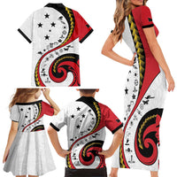 Papua New Guinea 50th Independence Anniversary Family Matching Short Sleeve Bodycon Dress and Hawaiian Shirt Special Style White Version - Polynesian Pride
