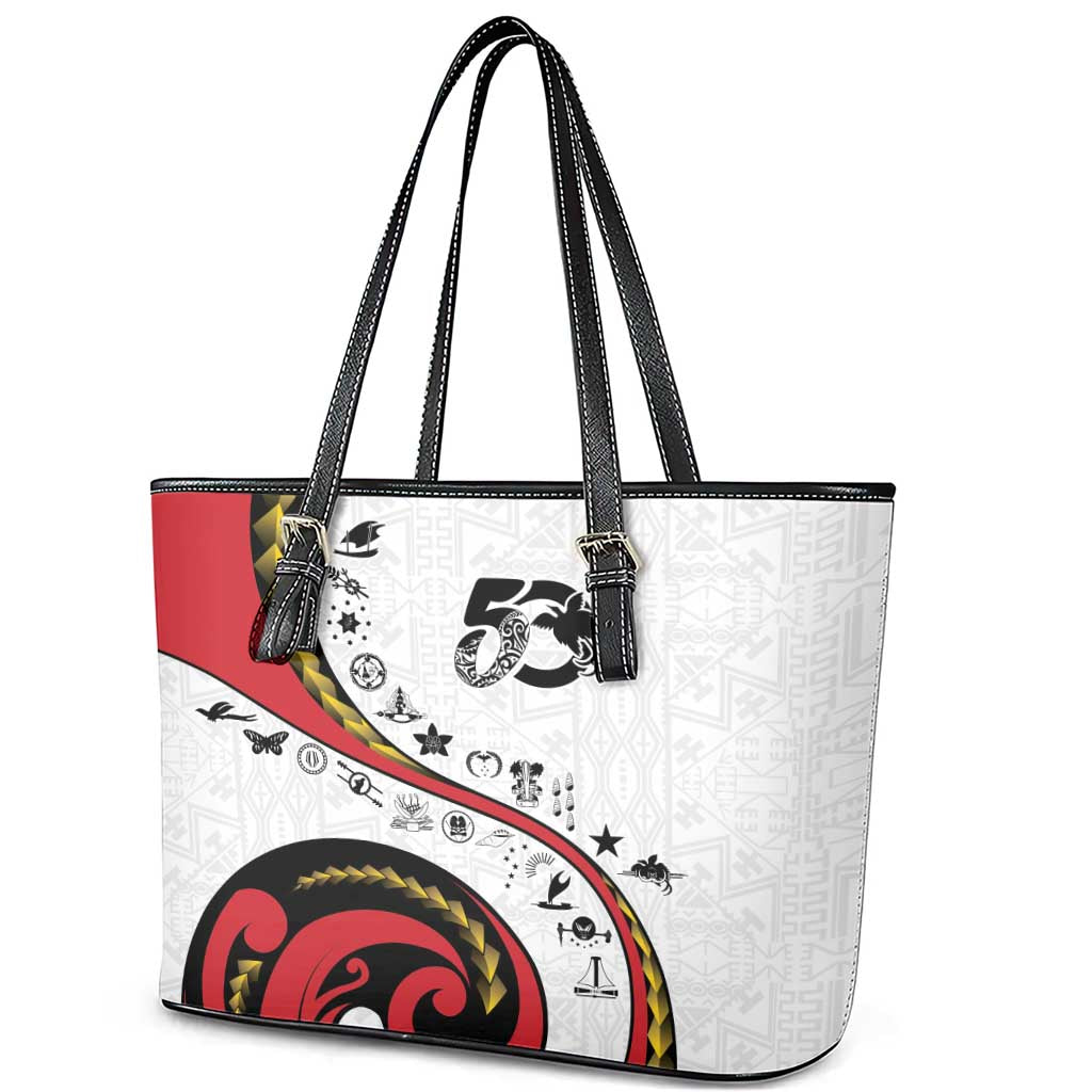 Papua New Guinea 50th Independence Anniversary Leather Tote Bag Special Style White Version - Polynesian Pride