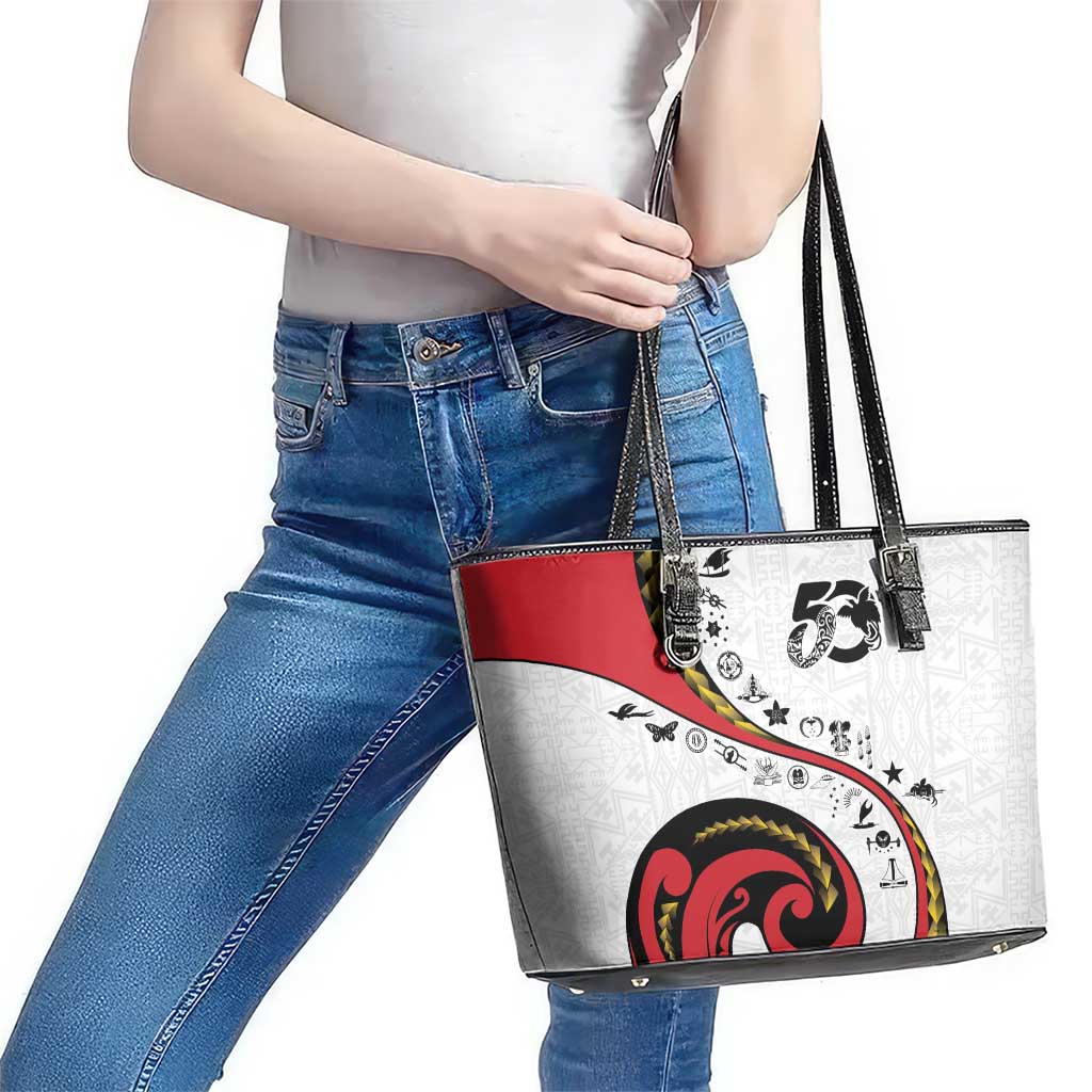 Papua New Guinea 50th Independence Anniversary Leather Tote Bag Special Style White Version - Polynesian Pride