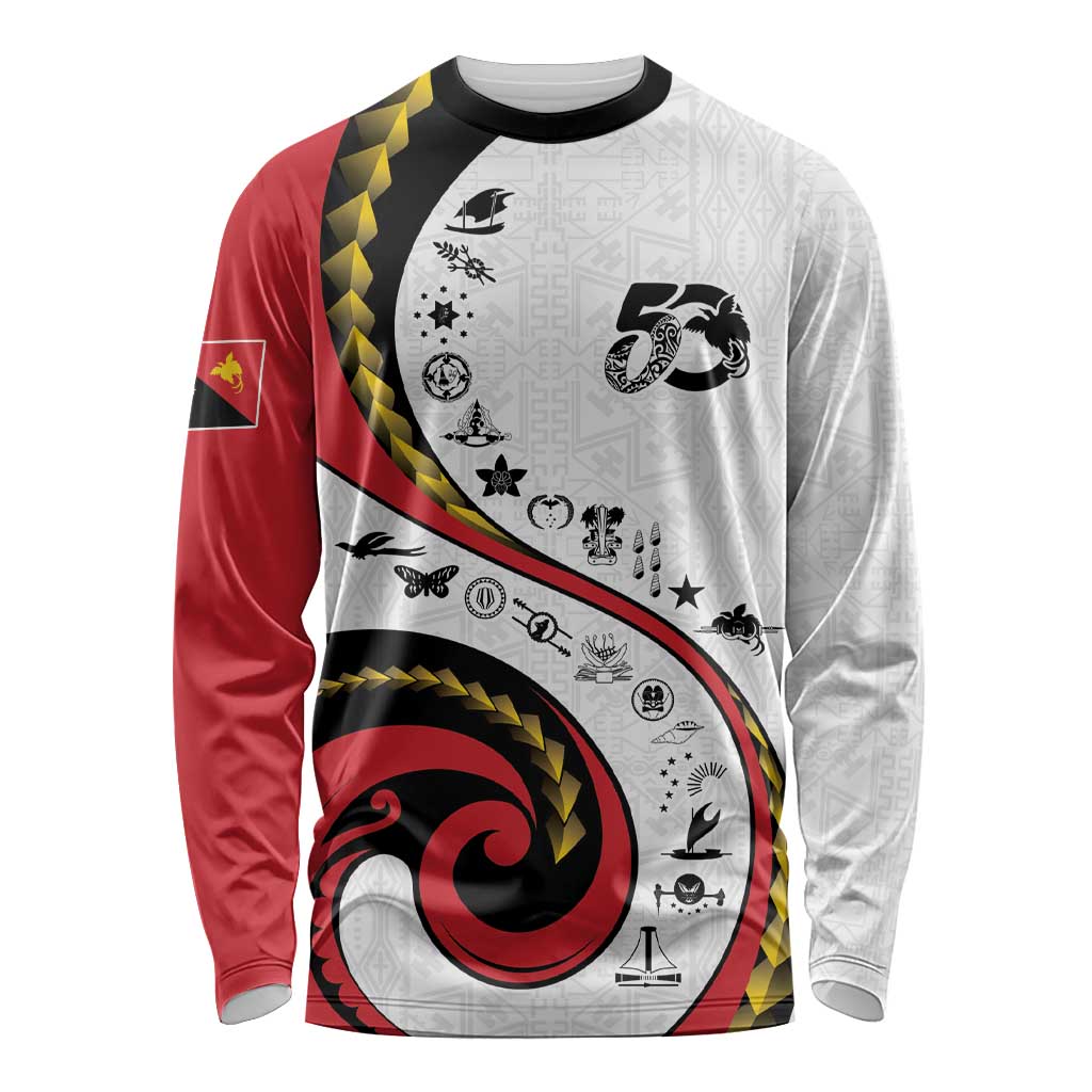 Papua New Guinea 50th Independence Anniversary Long Sleeve Shirt Special Style White Version - Polynesian Pride