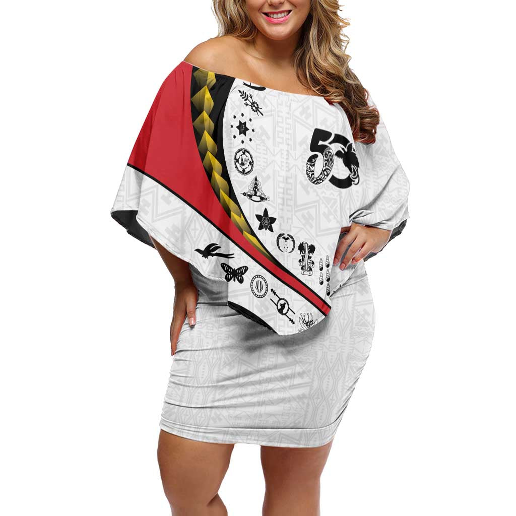 Papua New Guinea 50th Independence Anniversary Off Shoulder Short Dress Special Style White Version - Polynesian Pride