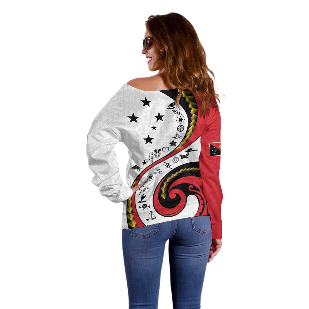 Papua New Guinea 50th Independence Anniversary Off Shoulder Sweater Special Style White Version - Polynesian Pride