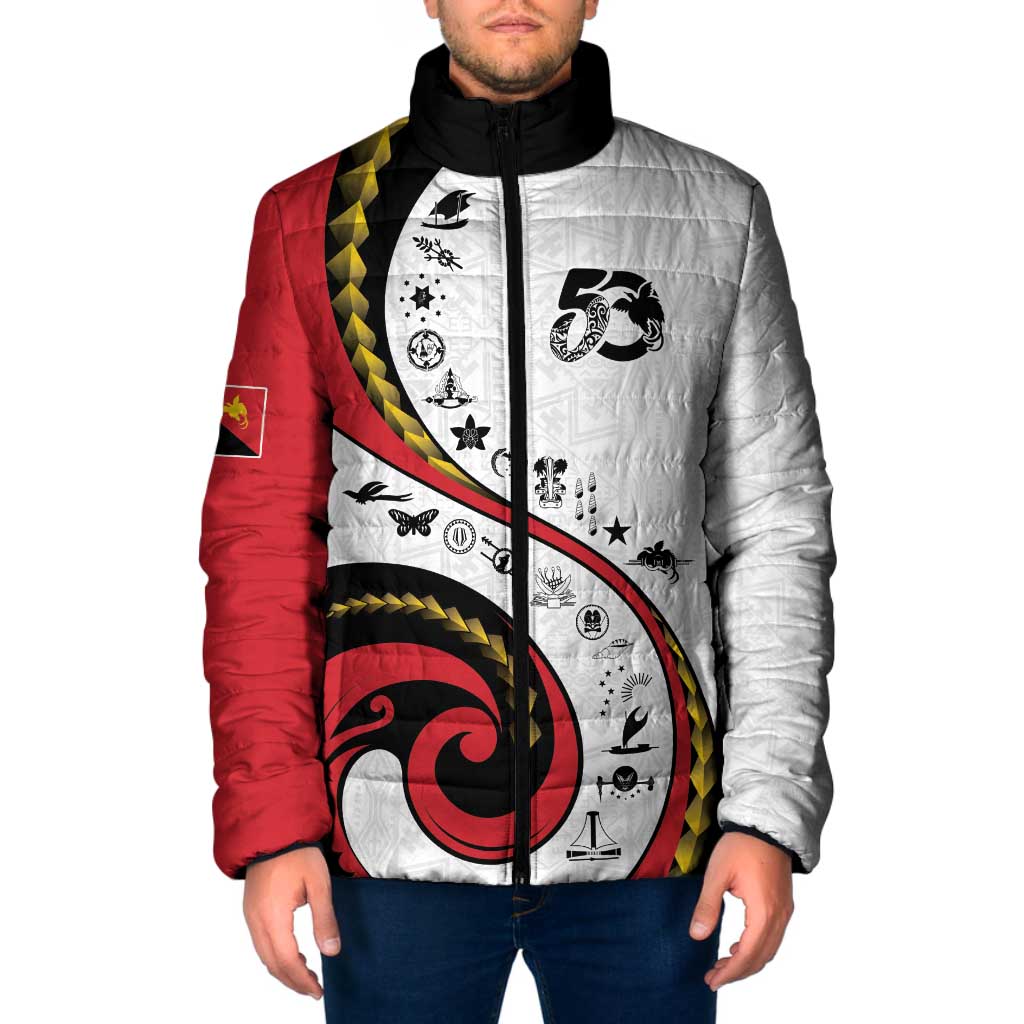 Papua New Guinea 50th Independence Anniversary Padded Jacket Special Style White Version - Polynesian Pride