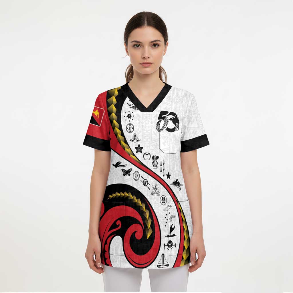 Papua New Guinea 50th Independence Anniversary Scrub Top Special Style White Version - Polynesian Pride