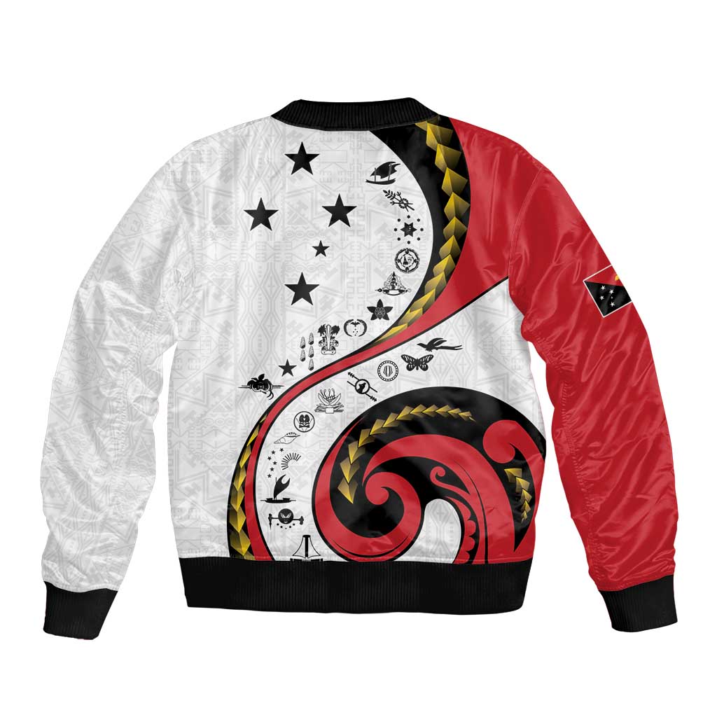 Papua New Guinea 50th Independence Anniversary Sleeve Zip Bomber Jacket Special Style White Version - Polynesian Pride
