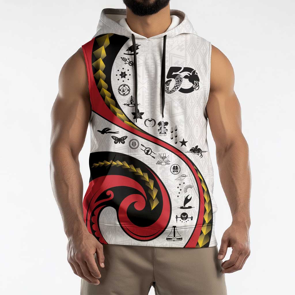 Papua New Guinea 50th Independence Anniversary Sleeveless Hoodie Special Style White Version - Polynesian Pride
