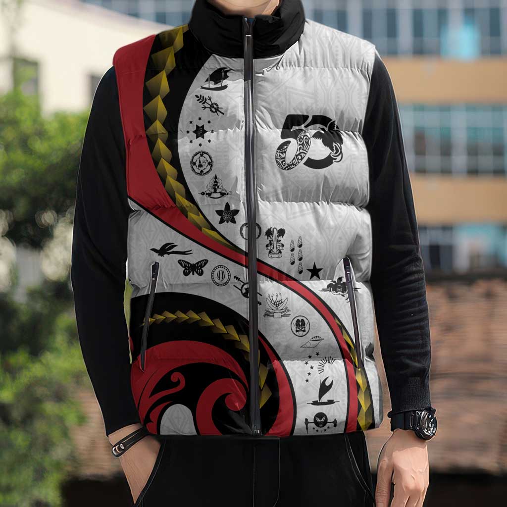 Papua New Guinea 50th Independence Anniversary Sleeveless Puffer Jacket Special Style White Version - Polynesian Pride