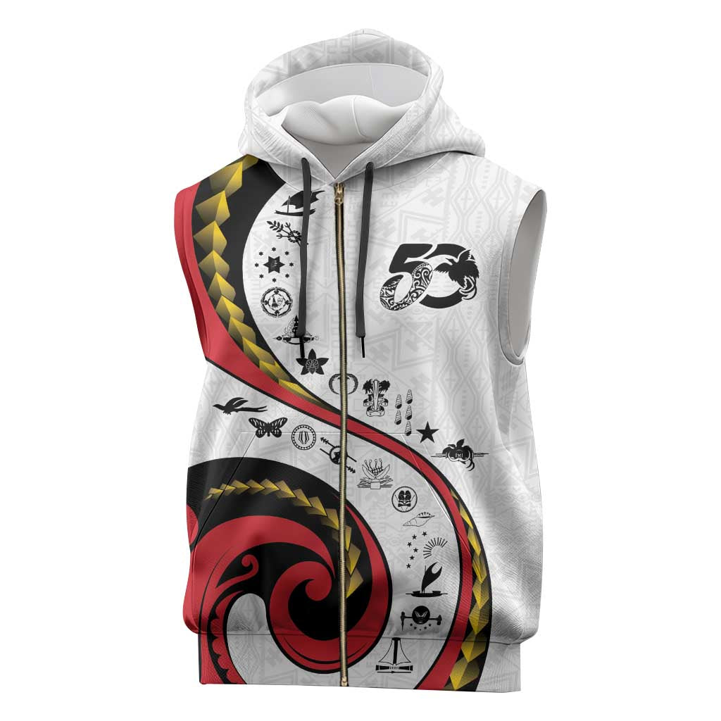 Papua New Guinea 50th Independence Anniversary Sleeveless Zip Hoodie Special Style White Version - Polynesian Pride