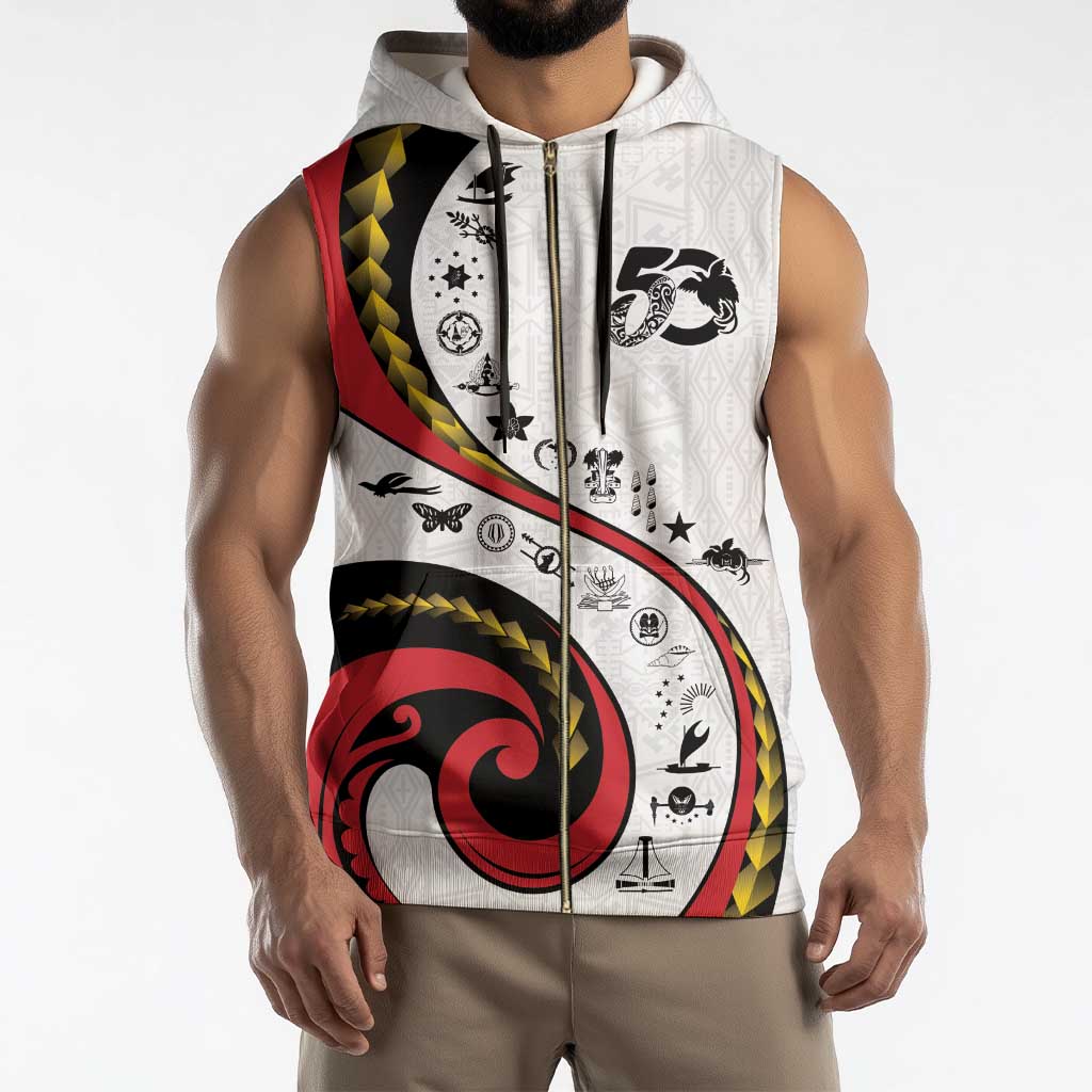 Papua New Guinea 50th Independence Anniversary Sleeveless Zip Hoodie Special Style White Version - Polynesian Pride