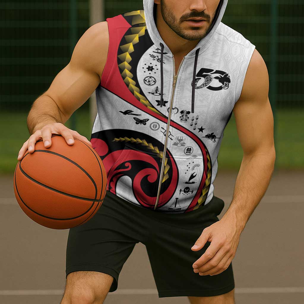 Papua New Guinea 50th Independence Anniversary Sleeveless Zip Hoodie Special Style White Version - Polynesian Pride