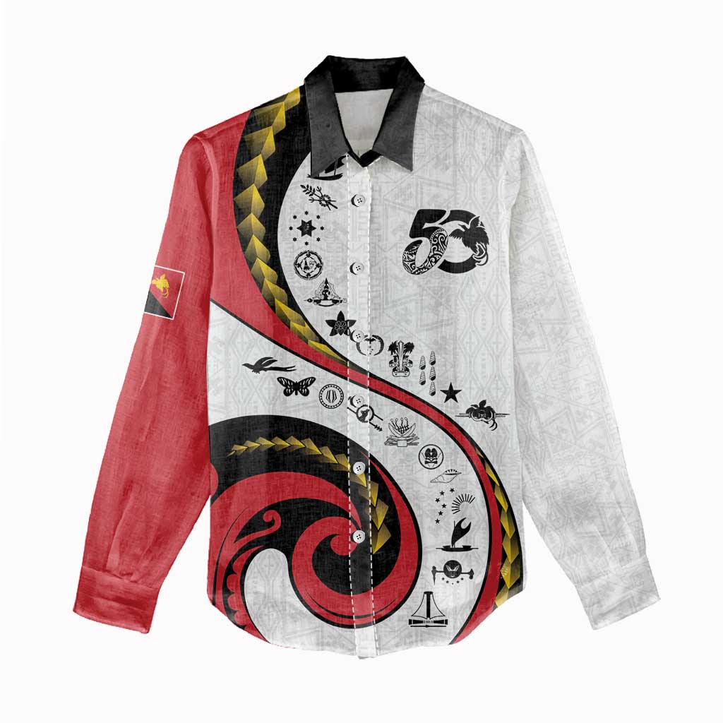 Papua New Guinea 50th Independence Anniversary Women Casual Shirt Special Style White Version - Polynesian Pride