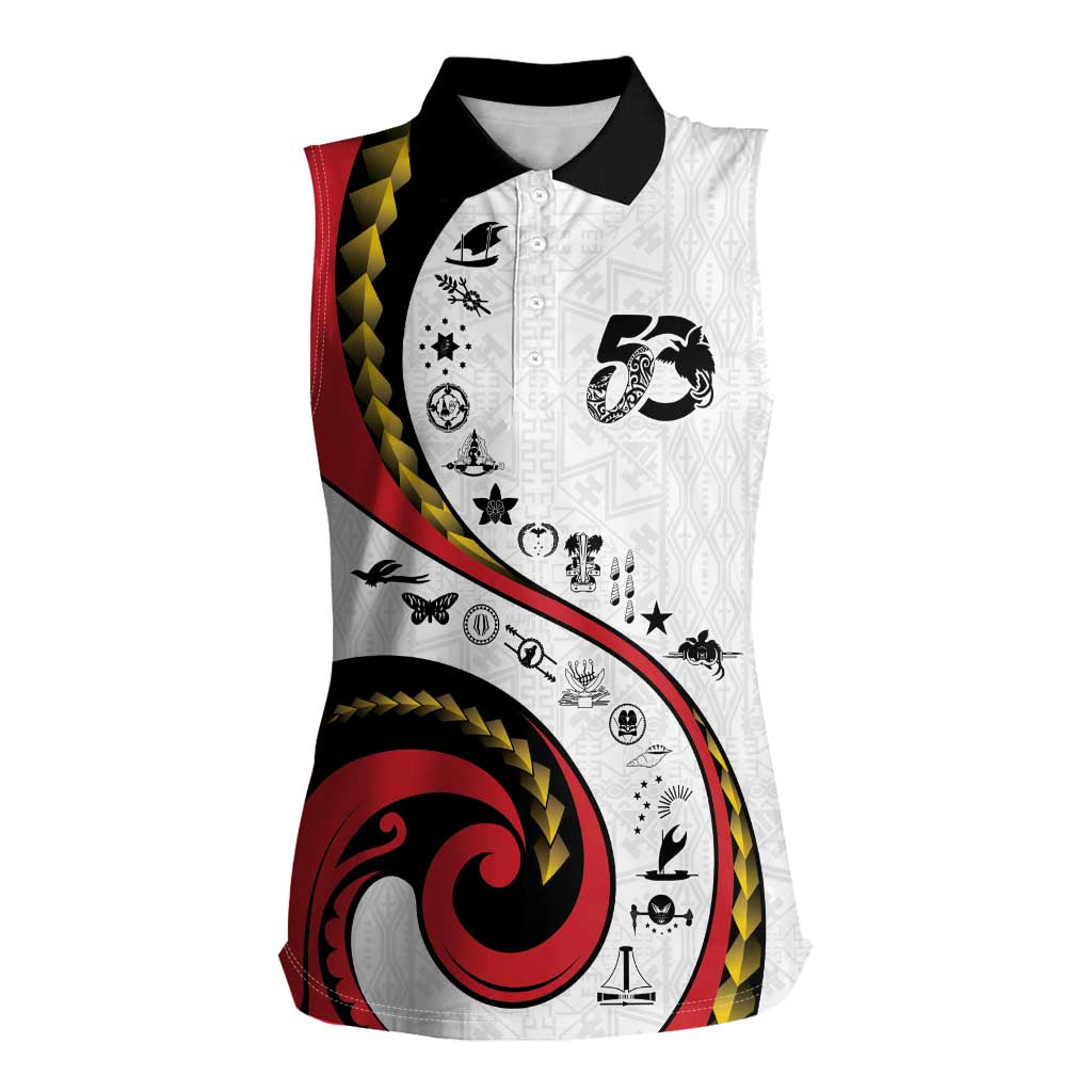 Papua New Guinea 50th Independence Anniversary Women Sleeveless Polo Shirt Special Style White Version - Polynesian Pride