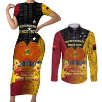 Personalized Papua New Guinea Independence Day Couples Matching Short Sleeve Bodycon Dress and Long Sleeve Button Shirts Bird Of Paradise With Polynesian Pattern LT05 Yellow - Polynesian Pride