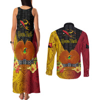 Personalized Papua New Guinea Independence Day Couples Matching Tank Maxi Dress and Long Sleeve Button Shirts Bird Of Paradise With Polynesian Pattern LT05 - Polynesian Pride