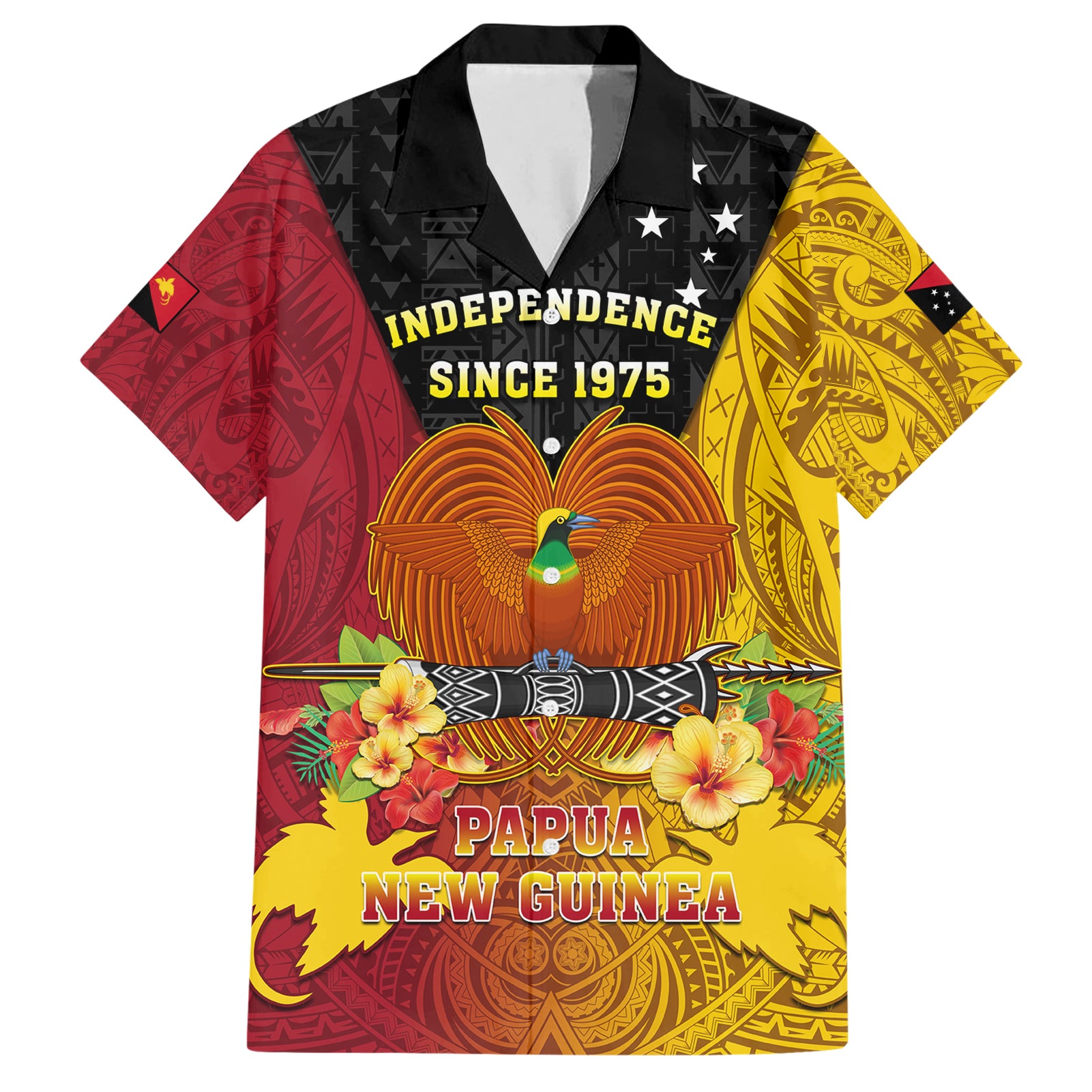 Personalized Papua New Guinea Independence Day Hawaiian Shirt Bird Of Paradise With Polynesian Pattern LT05 Yellow - Polynesian Pride