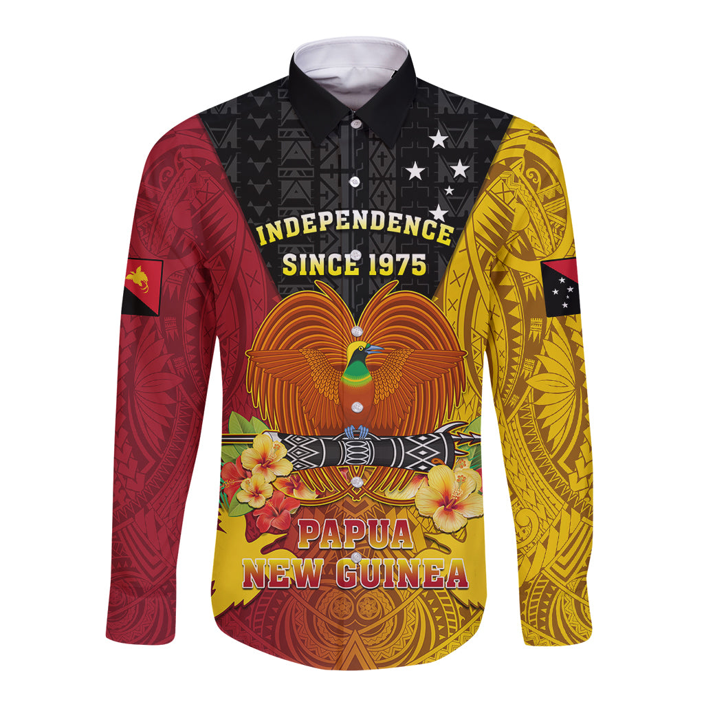 Personalized Papua New Guinea Independence Day Long Sleeve Button Shirt Bird Of Paradise With Polynesian Pattern LT05 Unisex Yellow - Polynesian Pride