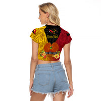 Personalized Papua New Guinea Independence Day Raglan Cropped T Shirt Bird Of Paradise With Polynesian Pattern LT05 - Polynesian Pride