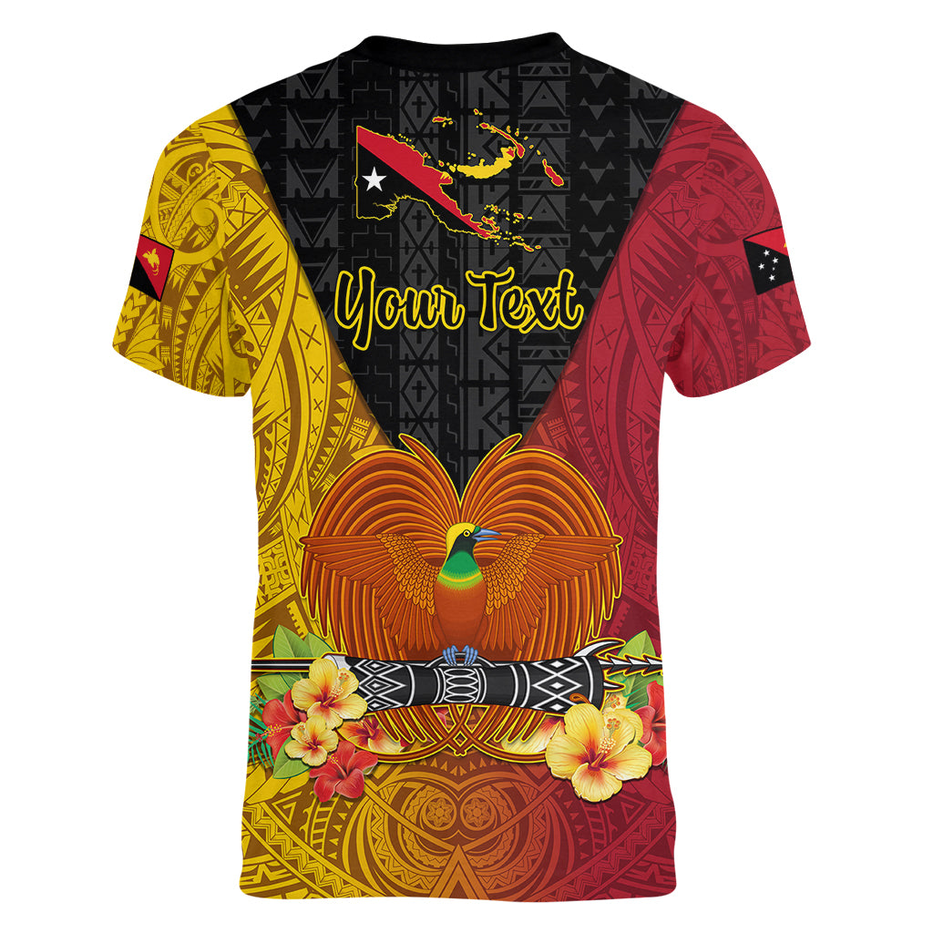 Personalized Papua New Guinea Independence Day Women V Neck T Shirt Bird Of Paradise With Polynesian Pattern LT05 - Polynesian Pride