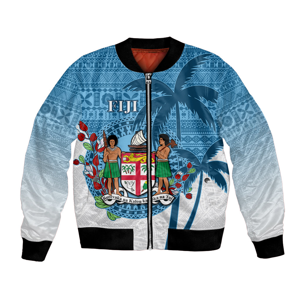 Personalized Fiji Bomber Jacket Coat Of Arms Tagimoucia With Fijian Tapa Pattern LT05 Unisex Blue - Polynesian Pride