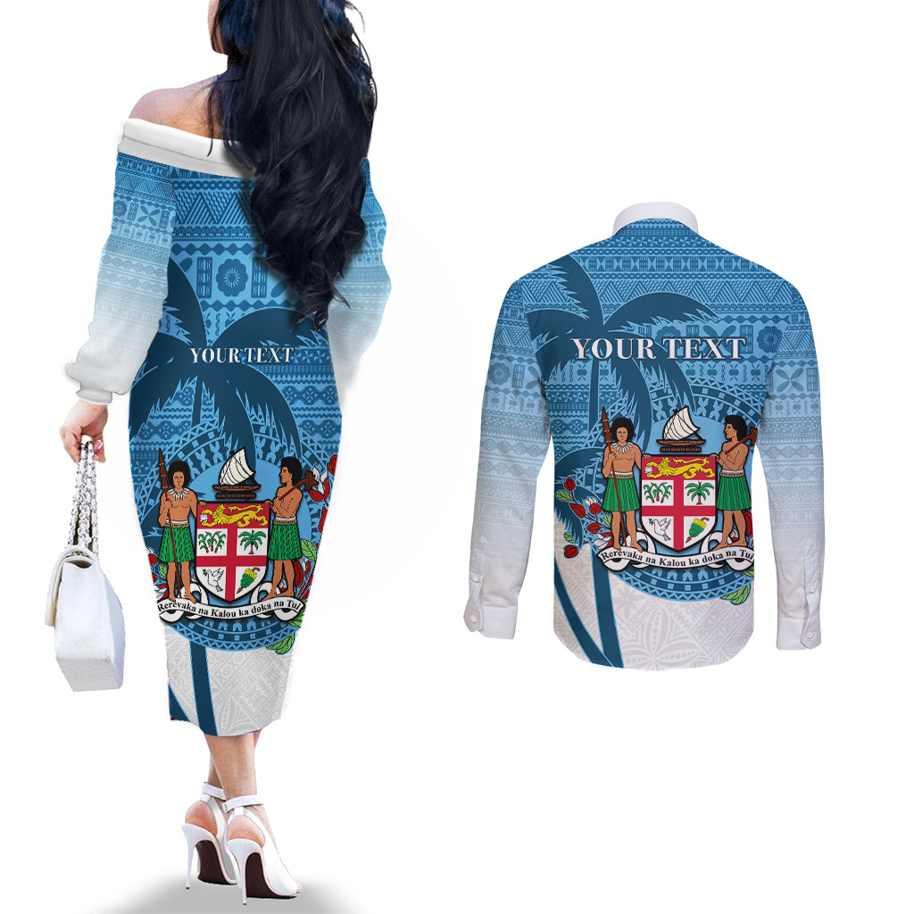 Personalized Fiji Couples Matching Off The Shoulder Long Sleeve Dress and Long Sleeve Button Shirts Coat Of Arms Tagimoucia With Fijian Tapa Pattern LT05 - Polynesian Pride