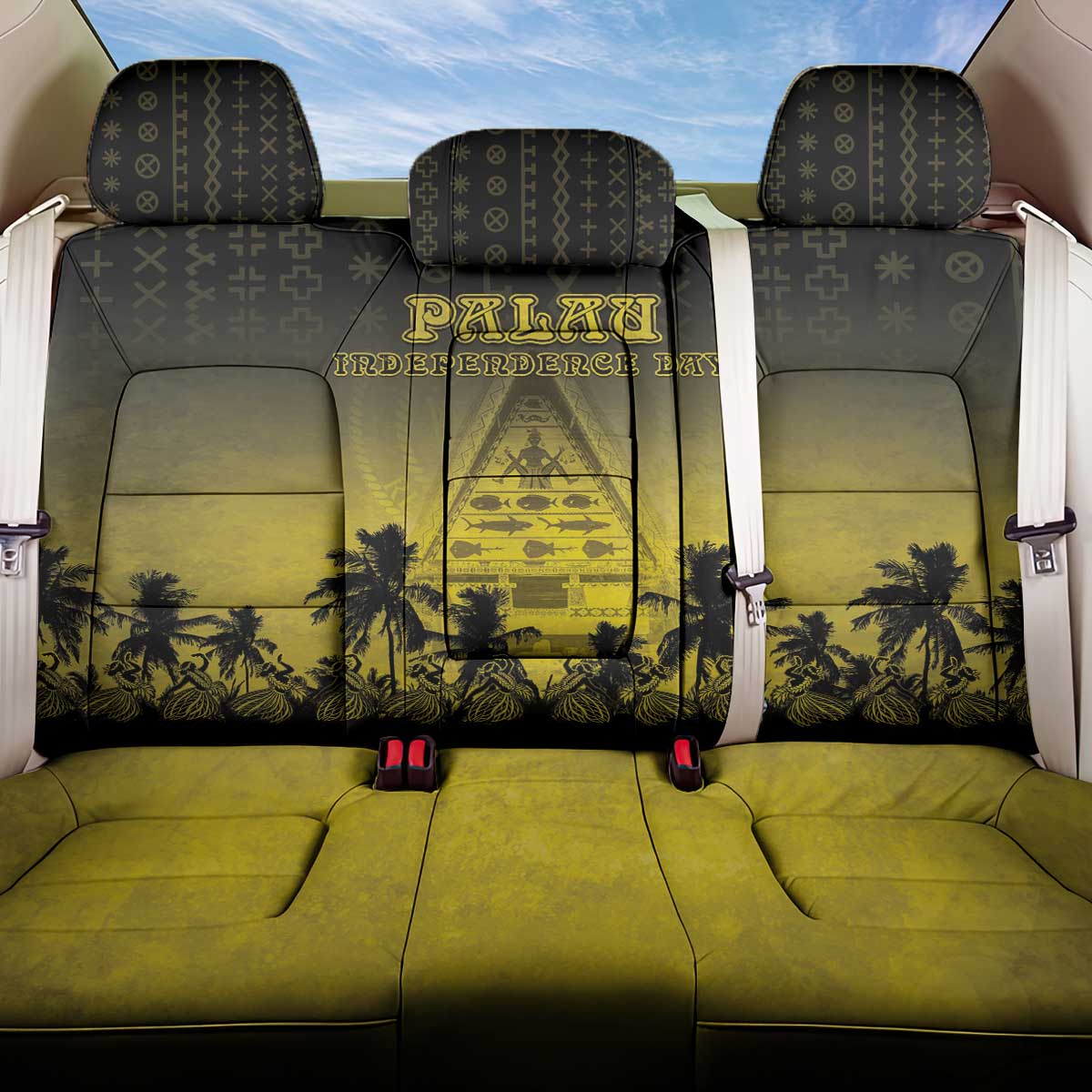Palau Independence Day Back Car Seat Cover Palauan Tattoo Pattern - Polynesian Pride