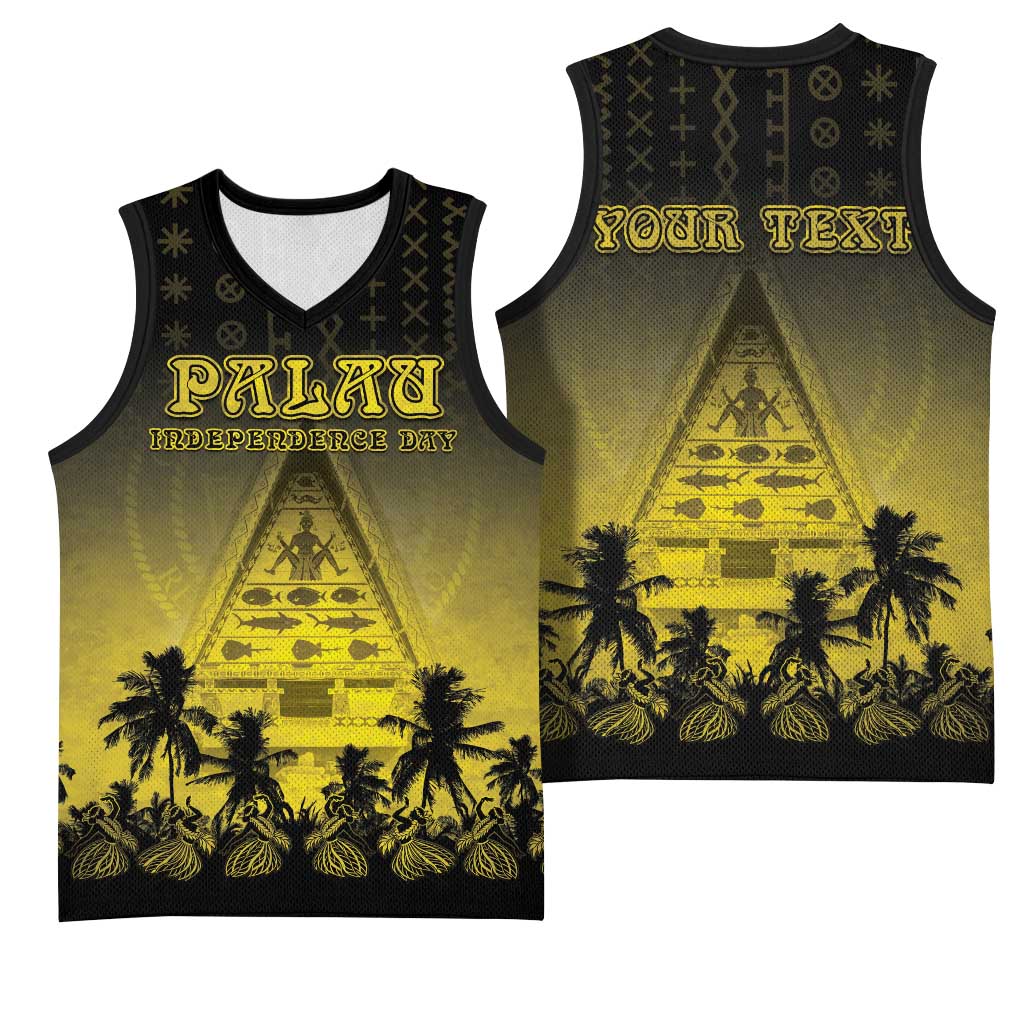 Personalised Palau Independence Day Basketball Jersey Palauan Tattoo Pattern - Polynesian Pride