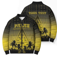 Personalised Palau Independence Day Bomber Puffer Jacket Palauan Tattoo Pattern - Polynesian Pride