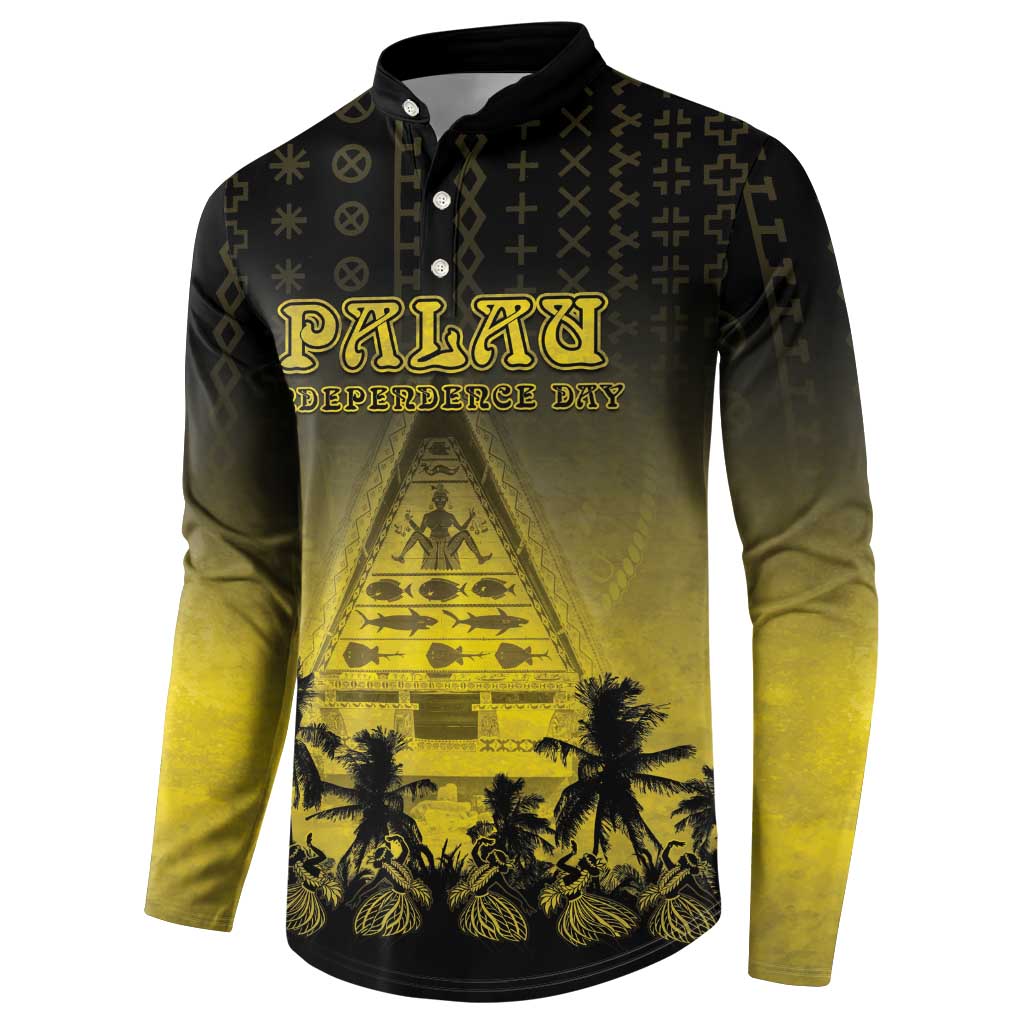 Personalised Palau Independence Day Button Sweatshirt Palauan Tattoo Pattern - Polynesian Pride