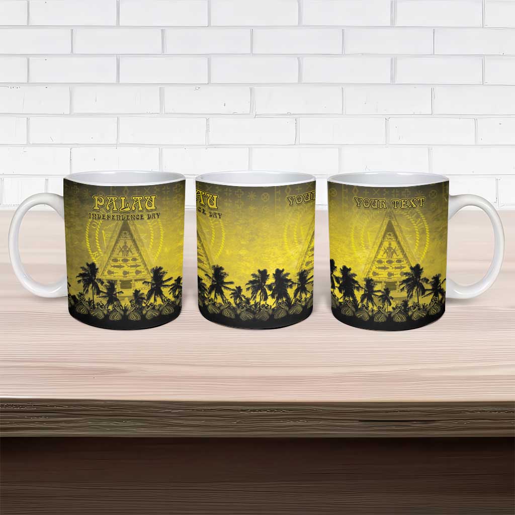 Personalised Palau Independence Day Ceramic Mug Palauan Tattoo Pattern - Polynesian Pride