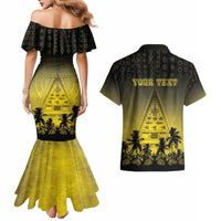Personalised Palau Independence Day Couples Matching Mermaid Dress and Hawaiian Shirt Palauan Tattoo Pattern - Polynesian Pride