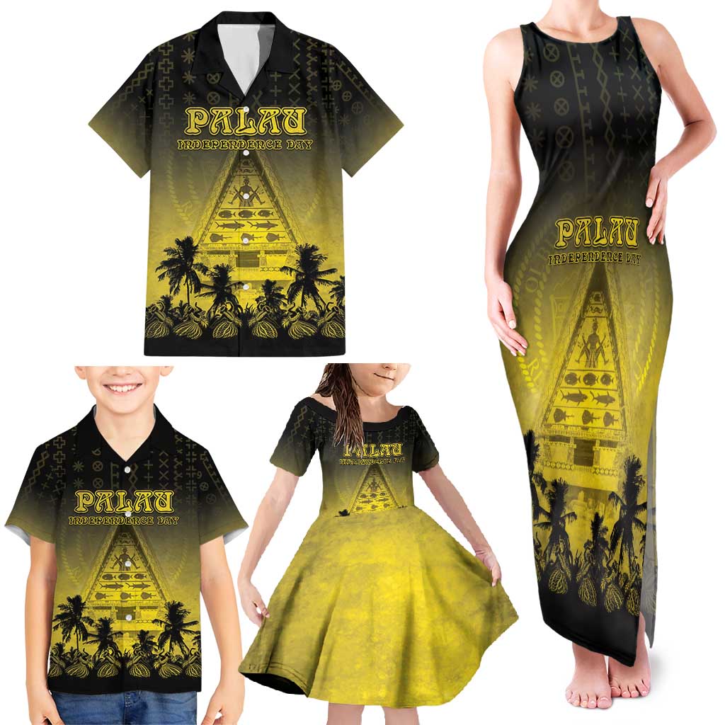 Personalised Palau Independence Day Family Matching Tank Maxi Dress and Hawaiian Shirt Palauan Tattoo Pattern - Polynesian Pride
