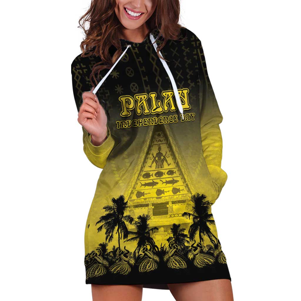 Personalised Palau Independence Day Hoodie Dress Palauan Tattoo Pattern - Polynesian Pride