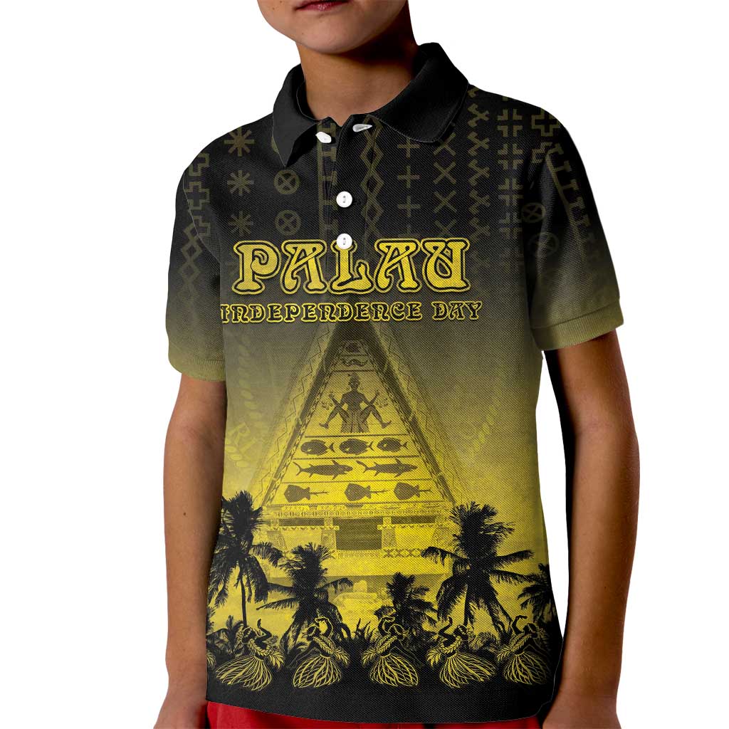 Personalised Palau Independence Day Kid Polo Shirt Palauan Tattoo Pattern - Polynesian Pride
