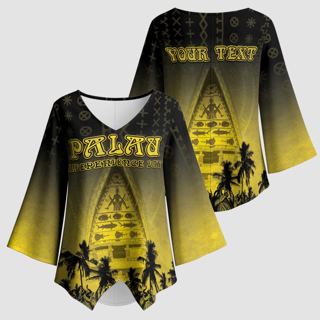 Personalised Palau Independence Day Kimono Sleeve Blouse Palauan Tattoo Pattern - Polynesian Pride