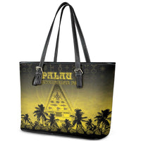 Palau Independence Day Leather Tote Bag Palauan Tattoo Pattern - Polynesian Pride