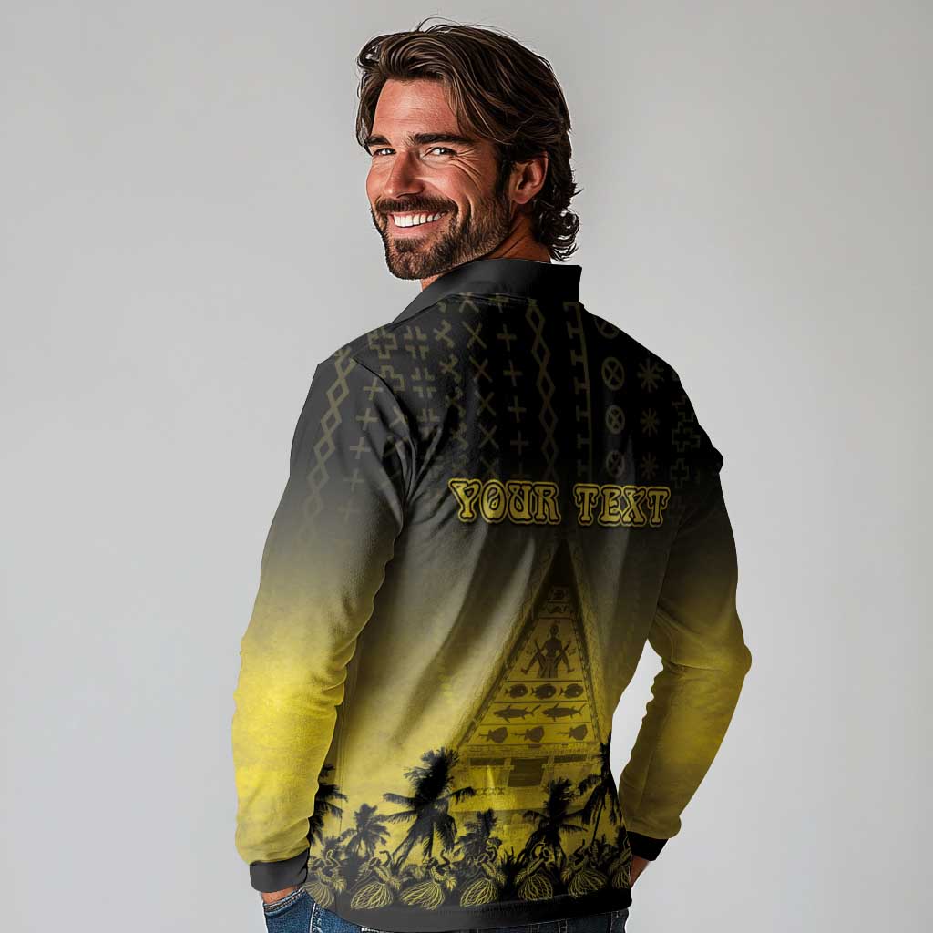 Personalised Palau Independence Day Long Sleeve Polo Shirt Palauan Tattoo Pattern - Polynesian Pride